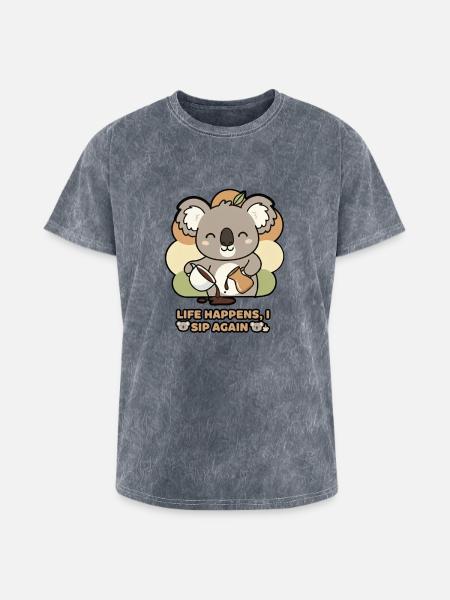 Koala Sips Again - Washed Unisex T-Shirt - mineral grey