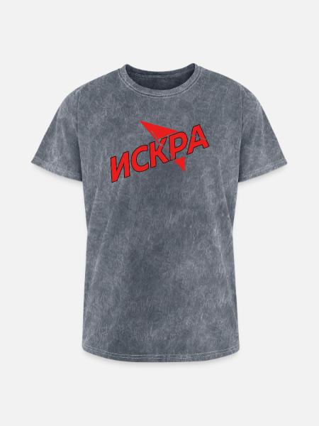 Iskra Red Spark Logo - Washed Unisex T-Shirt - mineral grey