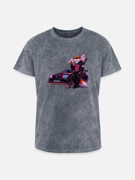Neon Fox Racer - Washed Unisex T-Shirt - mineral grey