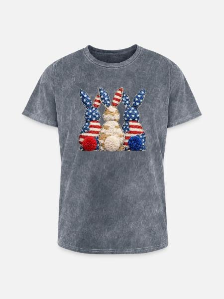 Patriotic Bunny Trio - Washed Unisex T-Shirt - mineral grey