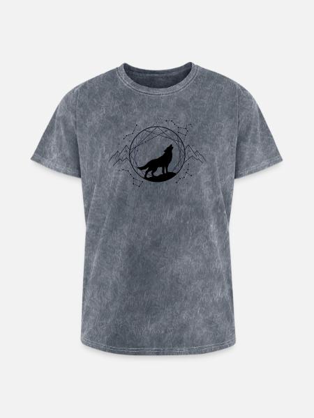 Lone Wolf Under Constellations - Washed Unisex T-Shirt - mineral grey
