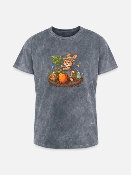 Harvesting Bunny in Garden - Washed Unisex T-Shirt - mineral grey