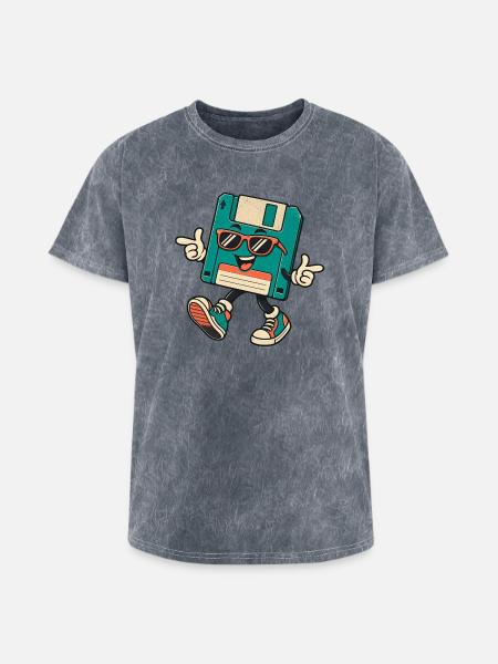Retro Disk Mascot with Sunglasses - Washed Unisex T-Shirt - mineral grey