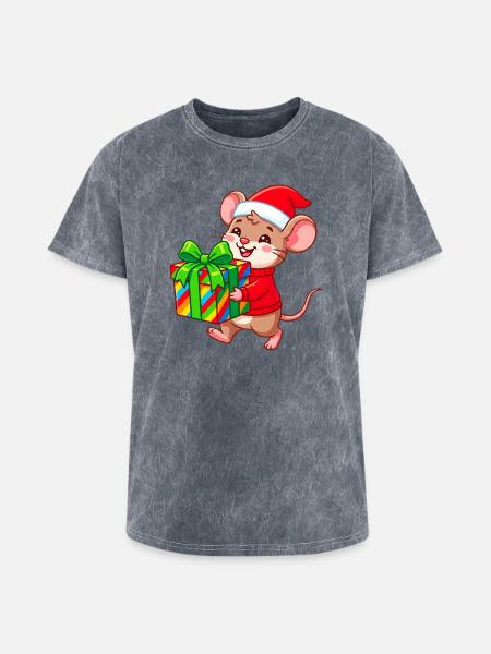 Cheerful Holiday Mouse Gift - Washed Unisex T-Shirt - mineral grey