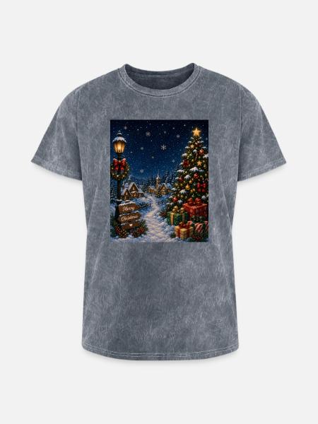 Snowlit Christmas Village - Washed Unisex T-Shirt - mineral grey