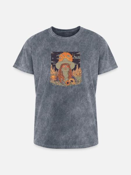 Mystic Sunflower Dreamer Illustration - Washed Unisex T-Shirt - mineral grey