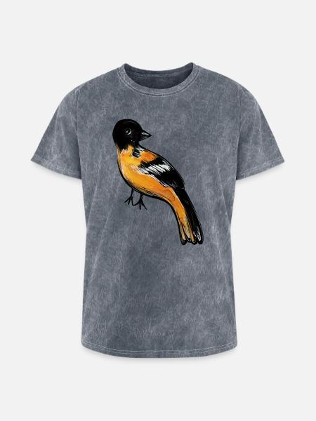 Ember Robin on Midnight - Washed Unisex T-Shirt - mineral grey