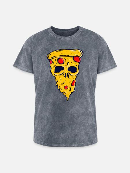 Neon Skull Pizza Slice - Washed Unisex T-Shirt - mineral grey