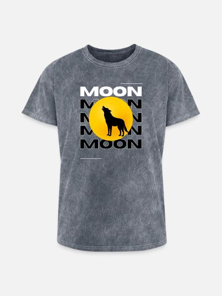 Howling Wolf Full Moon Graphic - Washed Unisex T-Shirt - mineral grey