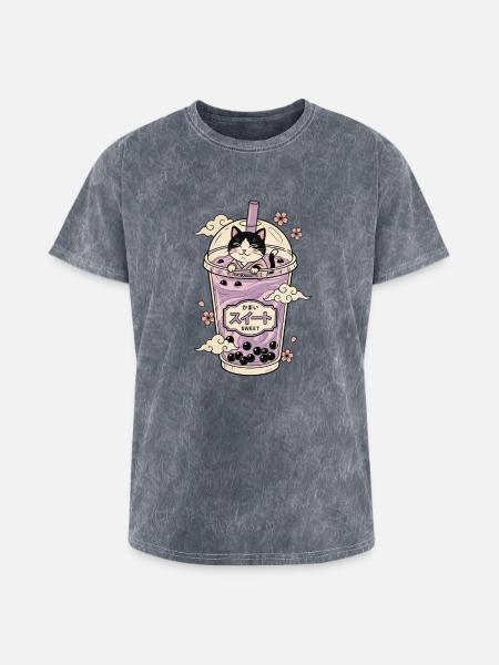 Lavender Boba Cat - Washed Unisex T-Shirt - mineral grey