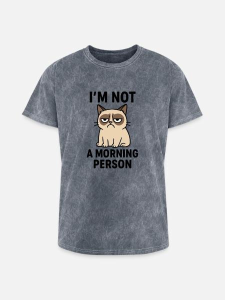 Moody Cat Minimal Meme - Washed Unisex T-Shirt - mineral grey