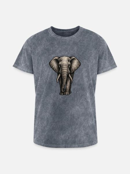 Charcoal Elephant Portrait - Washed Unisex T-Shirt - mineral grey