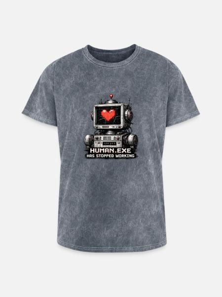 Heartbeat Robot: Human.Exe Stopped - Washed Unisex T-Shirt - mineral grey