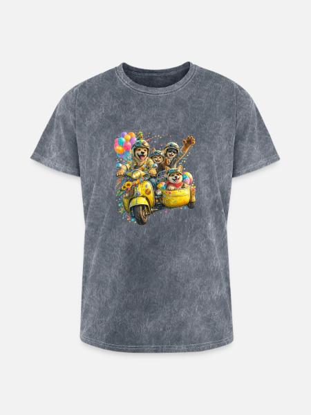Puptastic Parade on Yellow Scooter - Washed Unisex T-Shirt - mineral grey