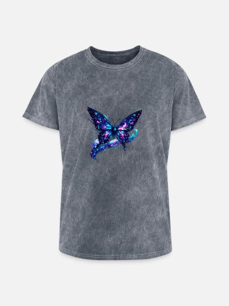 Cosmic Nebula Butterfly - Washed Unisex T-Shirt - mineral grey