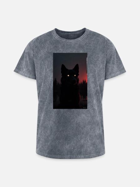 Mysterious Black Wolf at Night - Washed Unisex T-Shirt - mineral grey