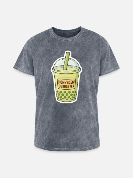 Honeydew Bubble Tea Illustration - Washed Unisex T-Shirt - mineral grey