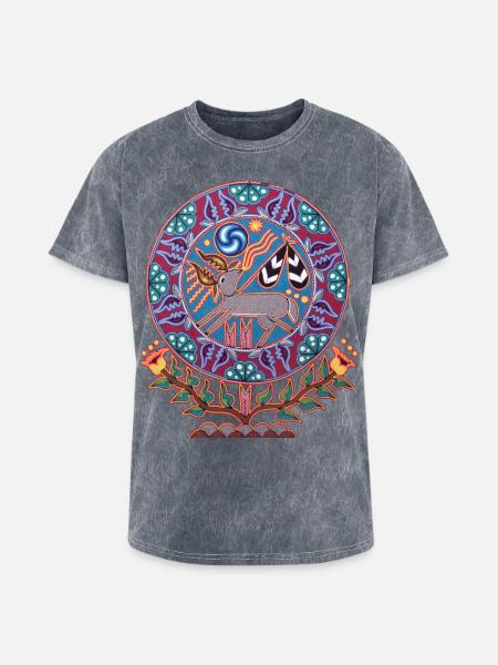Native Huichol Peyote Deer - Washed Unisex T-Shirt - mineral grey