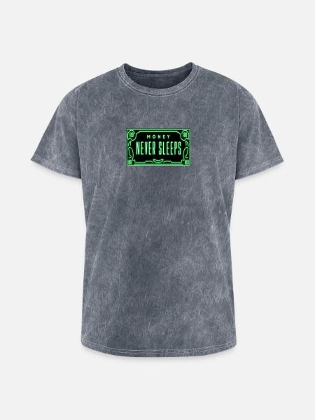 Neon Money Never Sleeps Sign - Washed Unisex T-Shirt - mineral grey