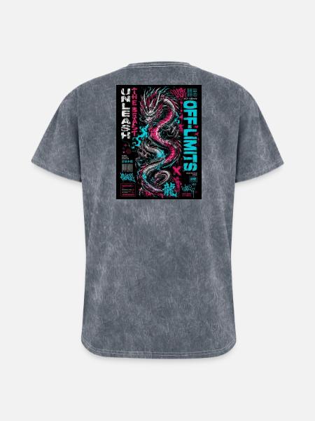 Neon Dragon Chaos Print - Washed Unisex T-Shirt - mineral grey