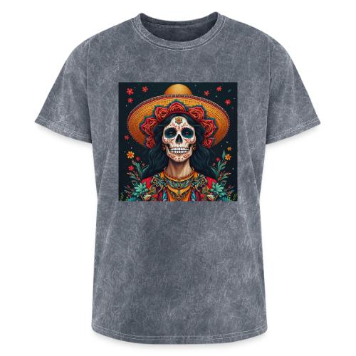 Charra Skull Art | Traditional Mexican Design - Washed Unisex T-Shirt