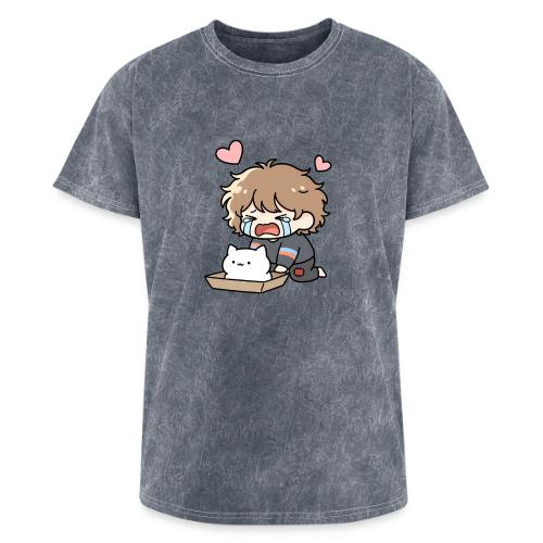 Crying Chibi Boy with Stray Cat - Washed Unisex T-Shirt