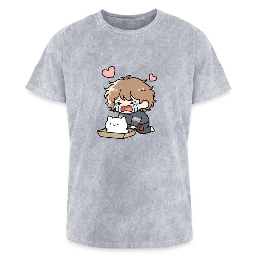 Crying Chibi Boy with Stray Cat - Washed Unisex T-Shirt