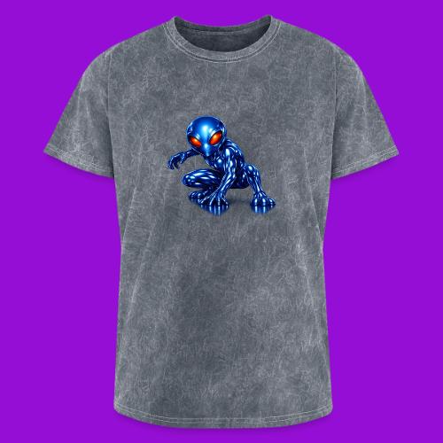 Blue Alien Crouch - Washed Unisex T-Shirt