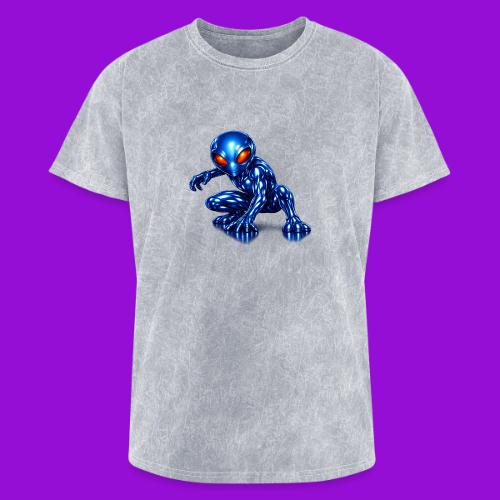 Blue Alien Crouch - Washed Unisex T-Shirt