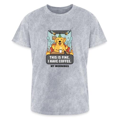 🔥 Funny Dog Meme “This Is Fine, I Have Coffee” - Washed Unisex T-Shirt