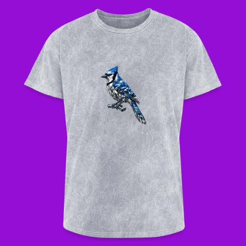 Silver Blue Jay on Perch - Washed Unisex T-Shirt