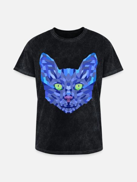Blue cat face - Washed Unisex T-Shirt - mineral black