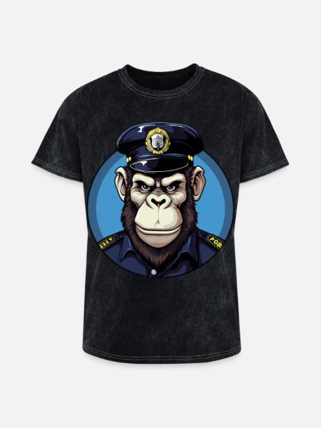 Monkey policeman - Washed Unisex T-Shirt - mineral black