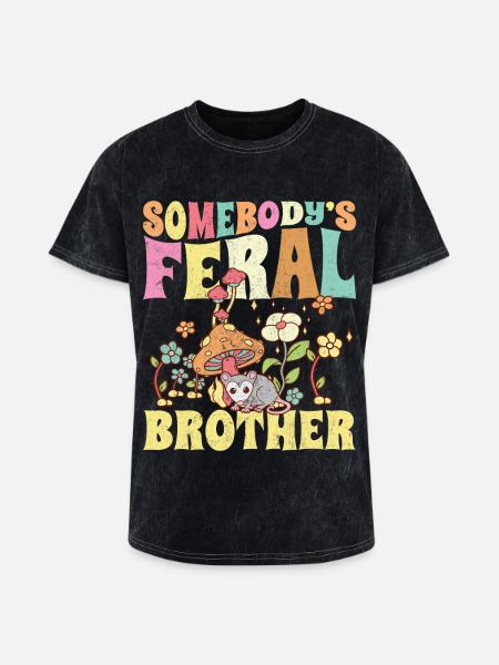 Somebody's Feral Brother - Washed Unisex T-Shirt - mineral black
