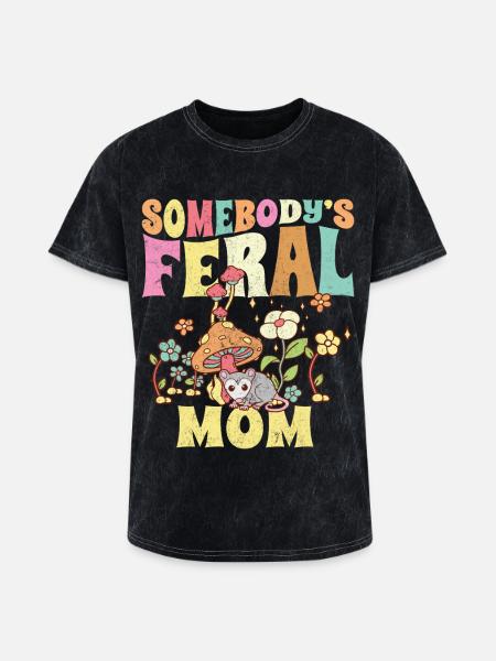 Somebody's Feral Mom - Washed Unisex T-Shirt - mineral black