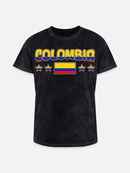 Colombia Flag Stars Graphic Tee - Washed Unisex T-Shirt - mineral black