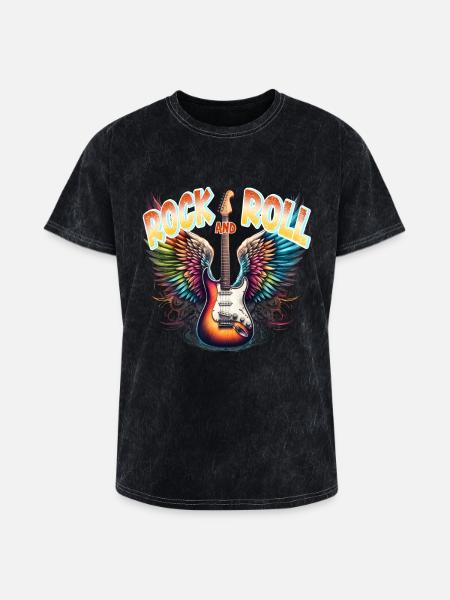 Rock and Roll - Guitar - Washed Unisex T-Shirt - mineral black