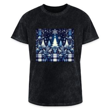 blue and white flannel christmas trees holiday - Washed Unisex T-Shirt - mineral black - Front