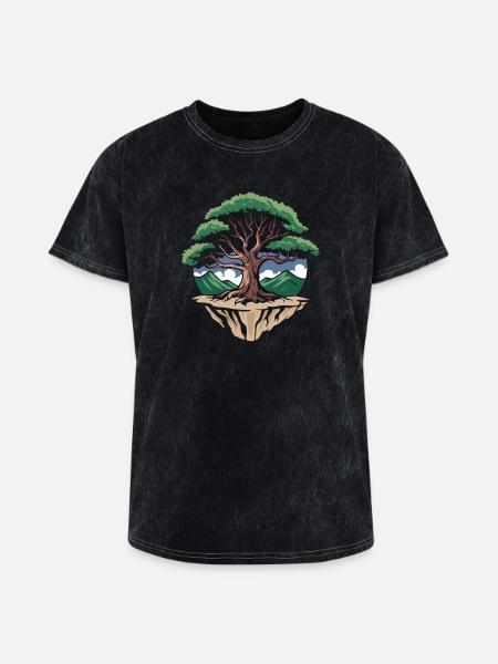 Floating Harmony Tree - Washed Unisex T-Shirt - mineral black