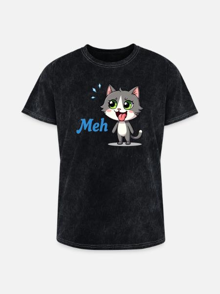 Meh – Funny Cat Meme - Washed Unisex T-Shirt - mineral black