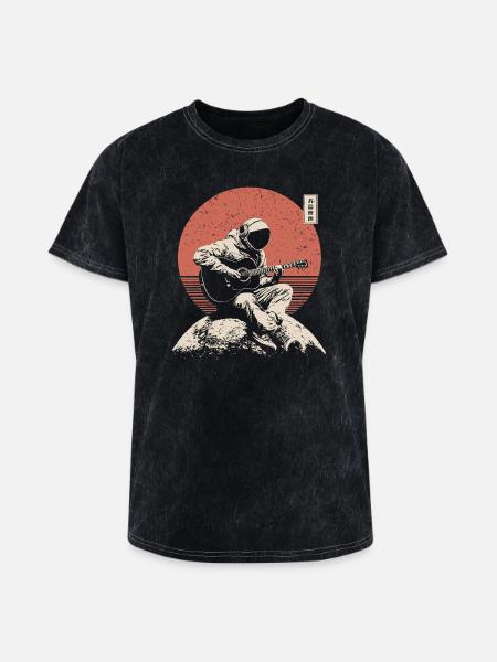 Astronaut Guitar on Lunar Sunset - Washed Unisex T-Shirt - mineral black