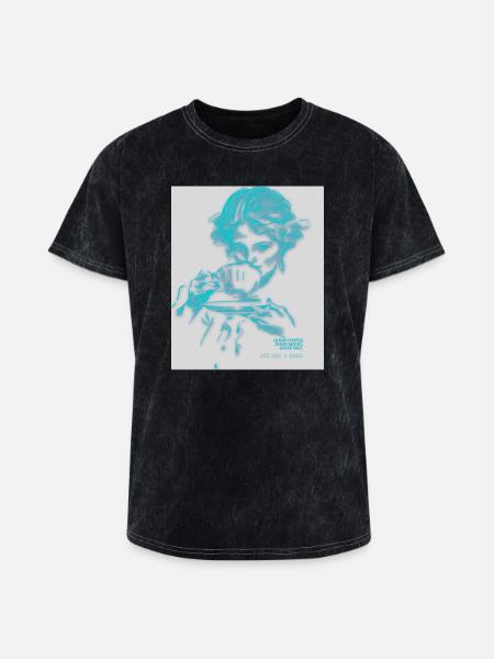 Cyan Coffee Sketch Portrait - Washed Unisex T-Shirt - mineral black