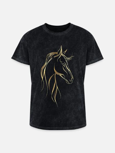 Golden horse line art  - Washed Unisex T-Shirt - mineral black