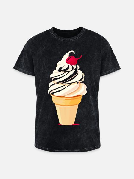 Ice Cream Cone Graphic - Washed Unisex T-Shirt - mineral black