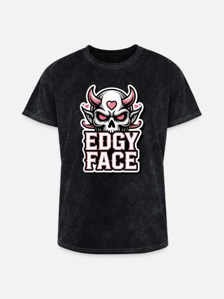 Edgy Face Skull - Washed Unisex T-Shirt - mineral black