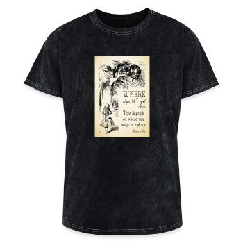 Alice in Wonderland Cheshire Cat Quote T Shirt - Washed Unisex T-Shirt - mineral black - Front