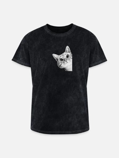 Curious Kitten Mono Sketch - Washed Unisex T-Shirt - mineral black