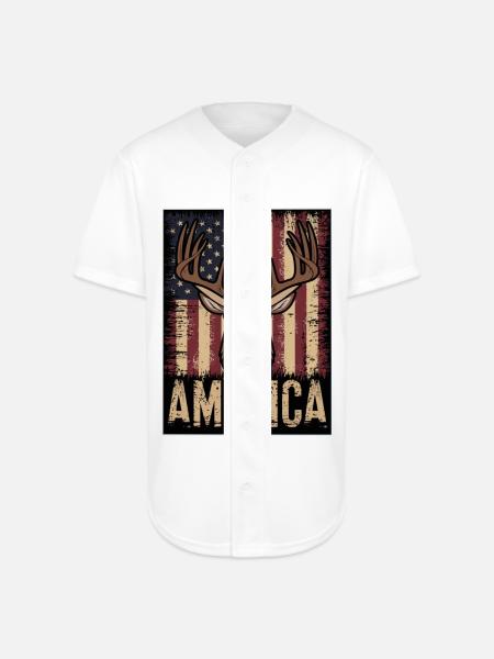 Deer Hunting American. - Full Button Jersey - white