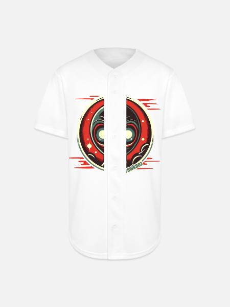 Cosmic Alien Face Illustration - Full Button Jersey - white