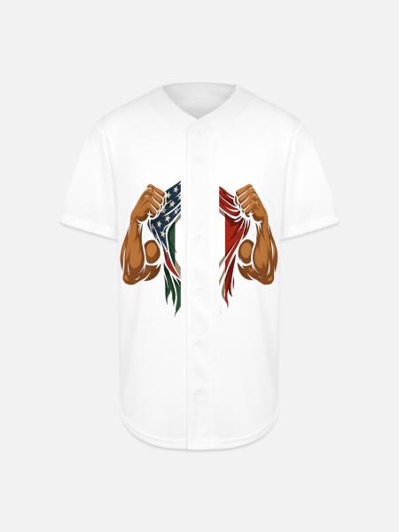 Mexican American Flag Mexican Roots - Full Button Jersey - white